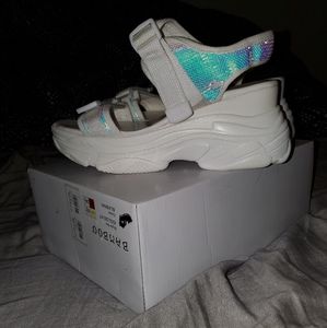 Off White Mermaid Sequin Platform Sandals